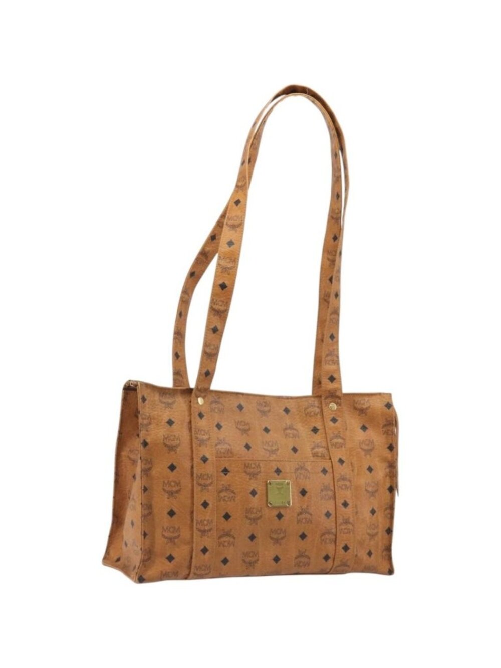 MCM Vicetos Tote Bag PVC Leather Brown Gold Tone